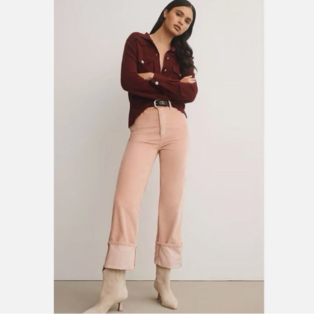 Brand New Pilcro The Scotty Cuffed High Rise Straight-Leg Jeans;Corduroy Edition